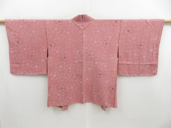 Photo1: 4316T06z560 Vintage Japanese Kimono Silk HAORI Flower Dull pink (1)