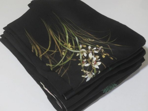 Photo1: 7HB2902z29  Japanese Kimono Silk BLACK HAORI 5pcs FREE SHIPPING (1)