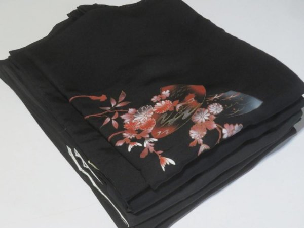 Photo1: 7HB2907z28  Japanese Kimono Silk BLACK HAORI 5pcs FREE SHIPPING (1)