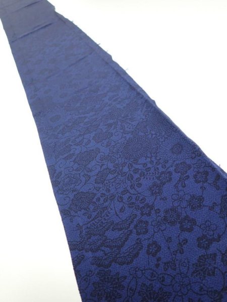 Photo1: 2J08z50  Japanese Kimono Crepe Silk  FABRIC Flowers Indigo 61.0x7.5 (1)