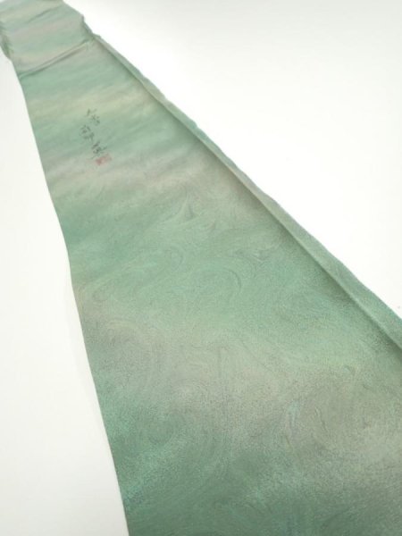 Photo1: 2J07z40  Japanese Kimono Silk  FABRIC Suminagashi Soft green 62.2x7.5 (1)