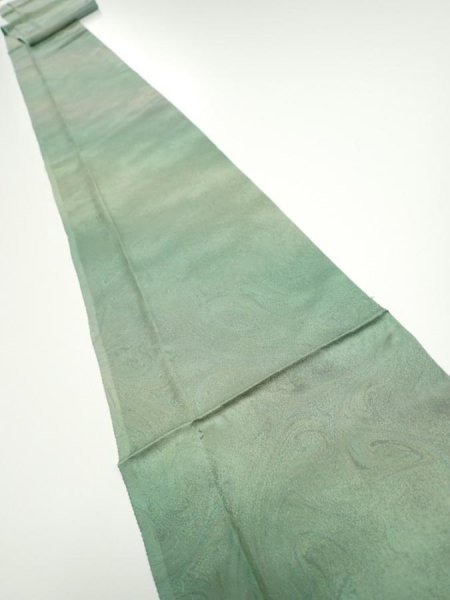 Photo1: 2J09z60  Japanese Kimono Silk  FABRIC Suminagashi Soft green 88.6x6.7 (1)