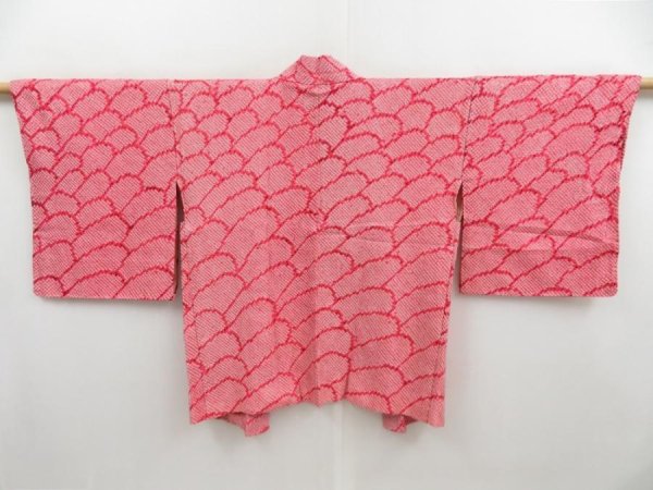 Photo1: 4323T03z430 Vintage Japanese Kimono Silk SHIBORI HAORI  Red-Pink (1)