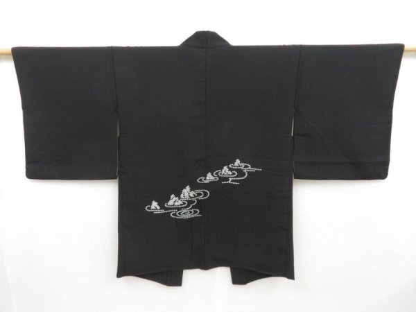 Photo1: 4323T04z590 Vintage Japanese Kimono Silk HAORI Karesansui Black (1)