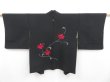 Photo1: 4324T02z570 Vintage Japanese Kimono Silk HAORI Flower Black (1)