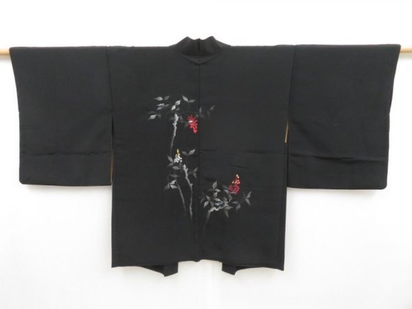 Photo1: 4324T04z570 Vintage Japanese Kimono Silk HAORI Nandin Black (1)