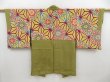 Photo1: 4324T09z560 Vintage Japanese Kimono Silk HAORI  Olive green (1)