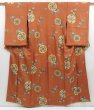 Photo1: 4325T08z630 Vintage Japanese Kimono Silk KOMON Flowers Brown (1)