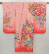 Photo7: 4325T10z710 Vintage Japanese Kimono Silk Girl's  Peony Pink (7)