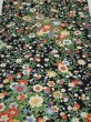 Photo1: 2K01z60  Japanese Kimono Silk  FABRIC Flowers Black 40.9x14.6 (1)