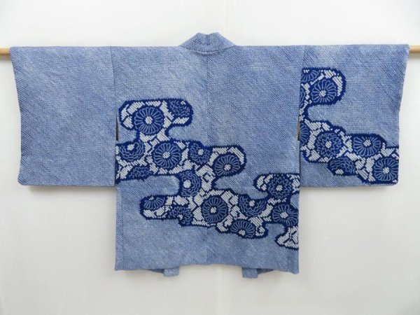 Photo1: 4326T05z540 Vintage Japanese Kimono Silk SHIBORI HAORI Chrysanthemum Dark blue (1)