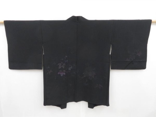 Photo1: 4326T07z540 Vintage Japanese Kimono Silk HAORI Leaf Black (1)