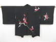 Photo1: 4326T14z620 Vintage Japanese Kimono Silk HAORI Plum blossom Black (1)