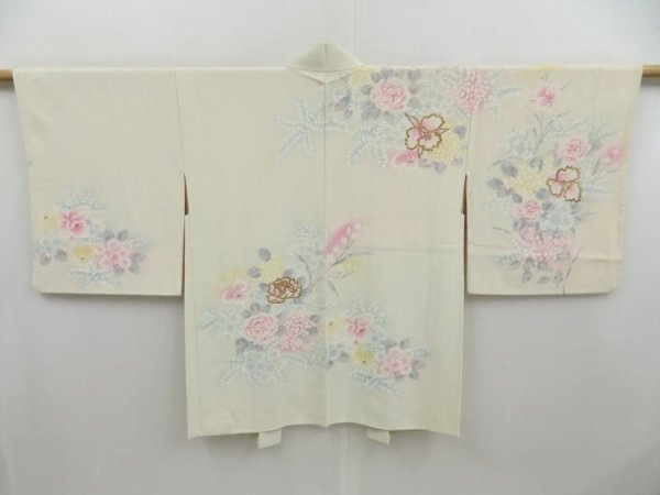 Photo1: 4401T04z620 Vintage Japanese Kimono Silk HAORI Flowers Off-white (1)