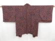 Photo1: 4407T03z570 Vintage Japanese Kimono Silk HAORI Flowers Dark grape (1)