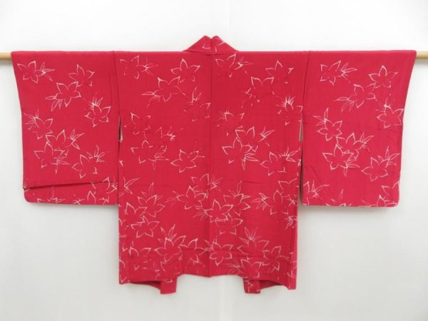 Photo1: 4407T06z670 Vintage Japanese Kimono Silk HAORI Maple Dark red (1)