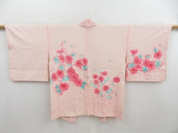 Photo1: 4407T07z450 Vintage Japanese Kimono Silk SHIBORI HAORI Flower Light pink (1)