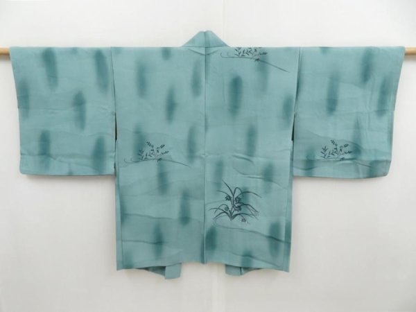 Photo1: 4407T08z530 Vintage Japanese Kimono Silk HAORI Flowers Water blue (1)