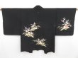 Photo1: 4408T08z500 Vintage Japanese Kimono Silk HAORI Chrysanthemum Black (1)