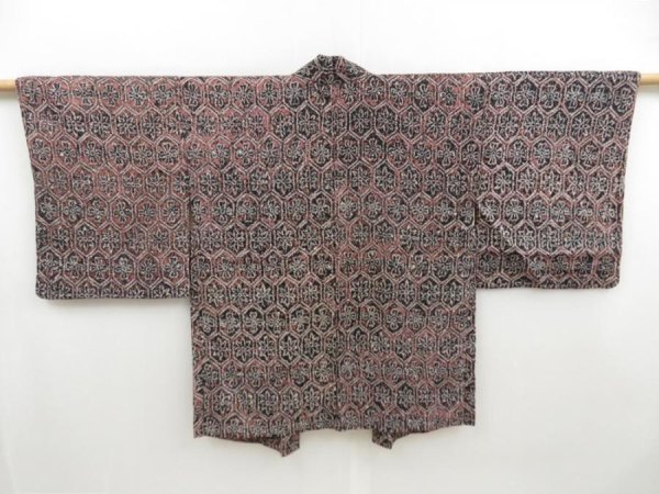 Photo1: 4408T09z550 Vintage Japanese Kimono Silk SHIBORI HAORI  Rosy brown (1)