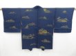 Photo1: 4408T04z600 Vintage Japanese Kimono Silk HAORI House Navy (1)