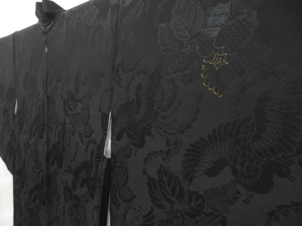 Photo1: 4408T05z420 Vintage Japanese Kimono Silk HAORI Phoenix Black (1)