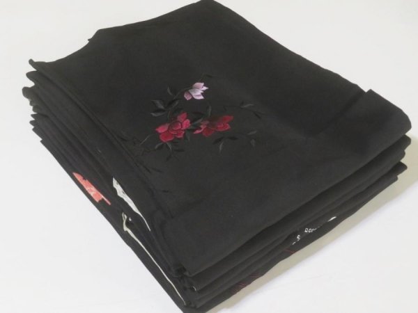 Photo1: 823HB01z27  Japanese Kimono Silk BLACK HAORI 5pcs FREE SHIPPING (1)