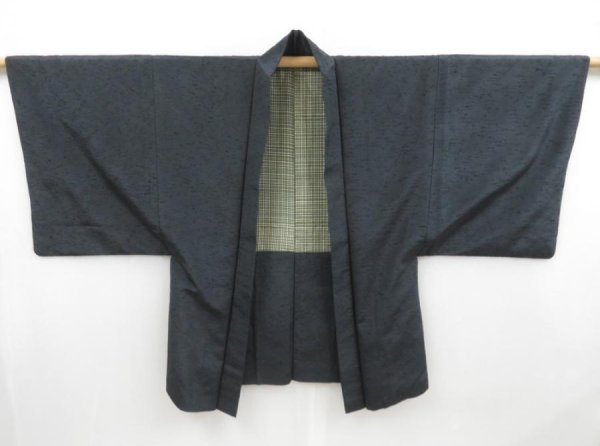 Photo1: 4409T02z540 Vintage Japanese Kimono Silk Men's HAORI  Dark gray (1)