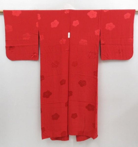 Photo1: 4409T03z620  Japanese Kimono Rinzu Silk JUBAN Plum blossom Dark red (1)