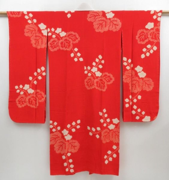 Photo1: 4409T11z880 Vintage Japanese Kimono Silk FURISODE JUBAN Tomato red (1)