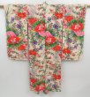 Photo1: 4420T01z610 Vintage Japanese Kimono Silk Girl's  Peony Off-white (1)