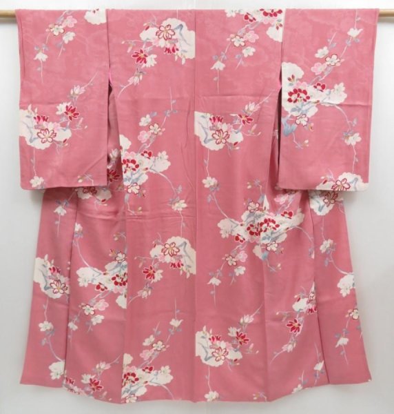 Photo1: 4420T06z860 Antique Japanese Kimono Jinken KOMON Sakura Dull pink (1)