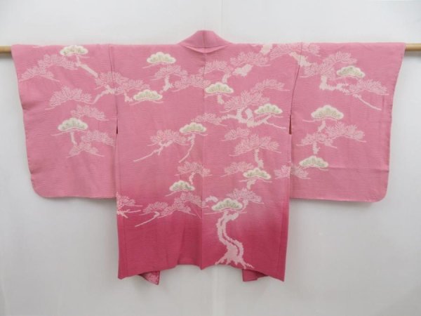 Photo1: 4420T09z510 Vintage Japanese Kimono Silk HAORI Pine Pink (1)