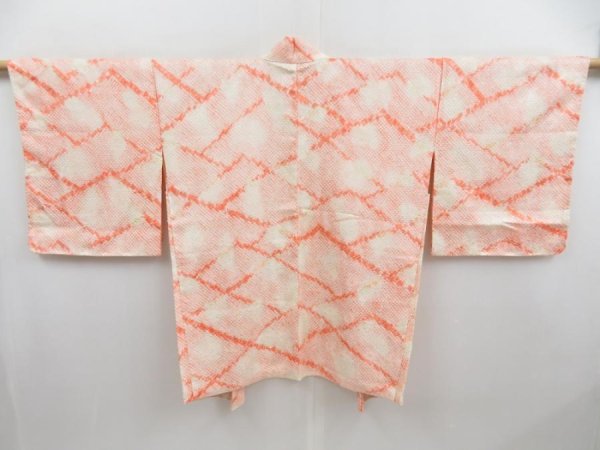 Photo1: 4421T01z480 Vintage Japanese Kimono Silk SHIBORI HAORI  Peach (1)