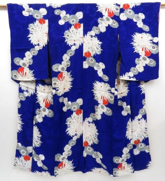 Photo1: 4421T05z660 Vintage Japanese Kimono Jinken KOMON Dark lavender blue (1)