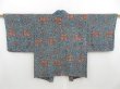 Photo1: 4421T08z500 Vintage Japanese Kimono Silk HAORI Flowers Steel blue (1)