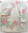 Photo1: 4421T13z960 Vintage Japanese Kimono Silk FURISODE Flowers Off-white (1)