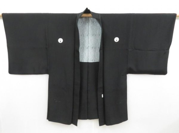 Photo1: 4423T03z580 Vintage Japanese Kimono Silk Men's HAORI  Black (1)