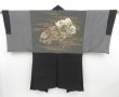 Photo1: 4423T06z690 Vintage Japanese Kimono Silk Men's HAORI Jigami Black (1)