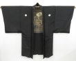 Photo4: 4423T06z690 Vintage Japanese Kimono Silk Men's HAORI Jigami Black (4)