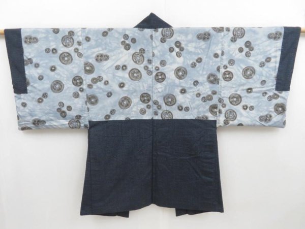 Photo1: 4423T09z530 Vintage Japanese Kimono Silk Men's HAORI Old coins Navy (1)