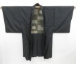 Photo4: 4423T10z580 Vintage Japanese Kimono Silk Men's HAORI  Black (4)