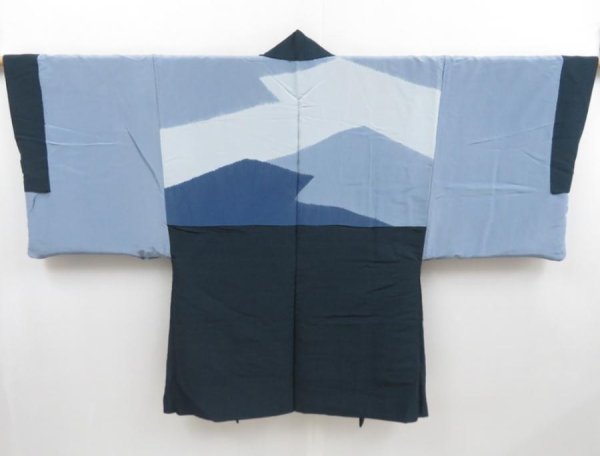 Photo1: 4423T11z860 Vintage Japanese Kimono Silk Men's HAORI  Dark cyan (1)