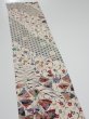 Photo2: 4A10z30  Japanese Kimono Silk  FABRIC Folding fan Off-white 35.4x7.2 (2)