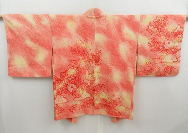 Photo1: 4427T06z530 Vintage Japanese Kimono Silk SHIBORI HAORI Flowers Orangered (1)