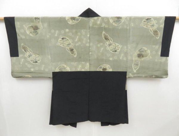 Photo1: 4427T07z550 Vintage Japanese Kimono Silk Men's HAORI Gourd Black (1)