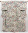 Photo1: 4427T11z920  Japanese Kimono Crepe Silk KOMON Flowers Off-white (1)