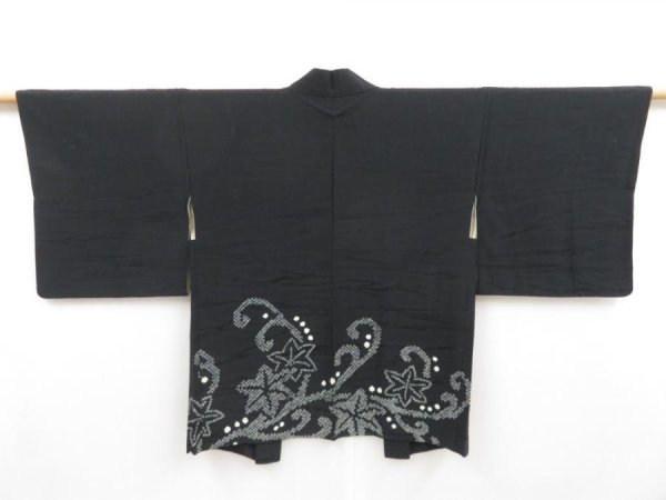 Photo1: 4428T06z490 Vintage Japanese Kimono Silk HAORI Maple Black (1)