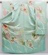 Photo1: 4428T07z1050 Vintage Japanese Kimono Silk FURISODE Crane Mint green (1)