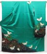 Photo1: 4428T13z1240  Japanese Kimono Silk FURISODE Butterfly Green (1)